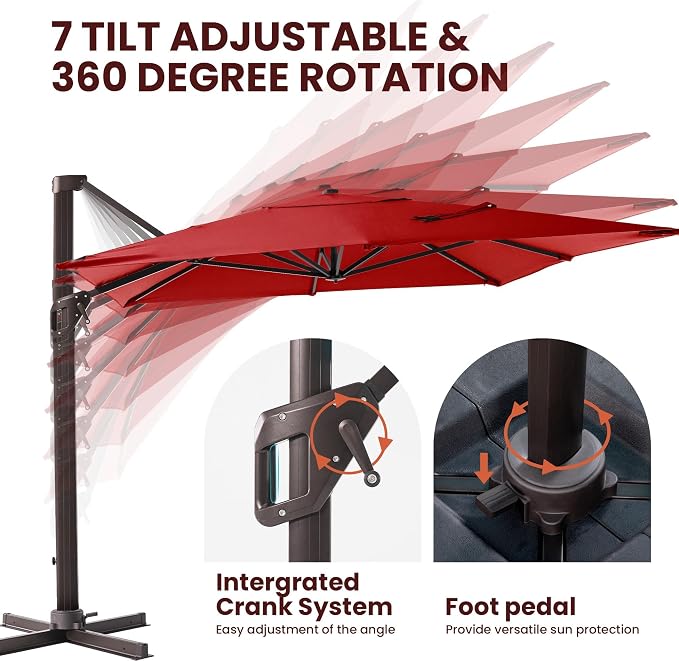 9' X 12' Cantilever Patio Umbrella Rectangular Outdoor Umbrellas | Heavy Duty - Image 4