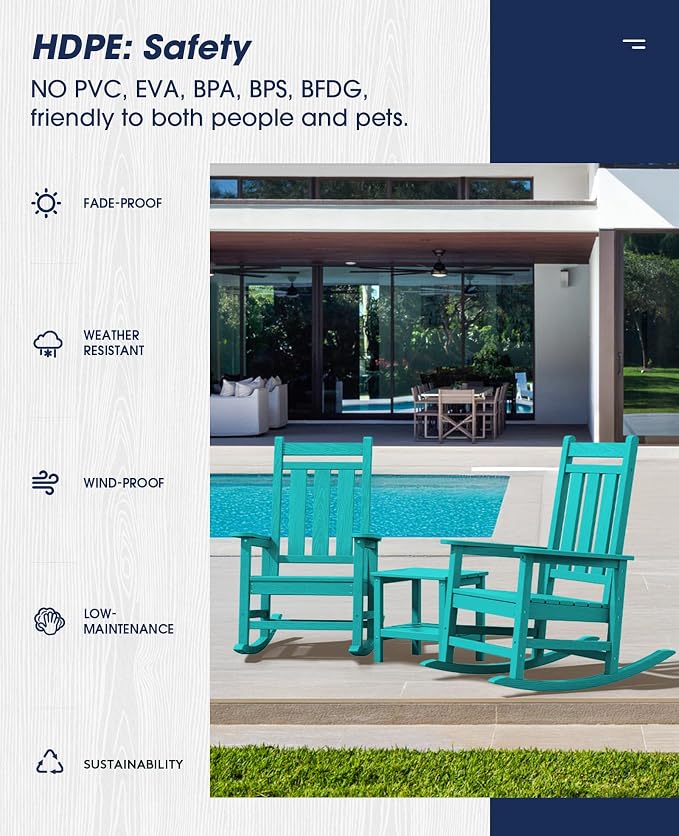 Oversized Outdoor Rocking Chair Set of 2, HDPE Patio Rockers, Aruba | | - Image 9