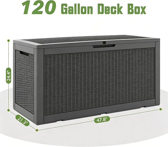 120 Gallon Waterproof Large Resin Deck Box, Lockable Large Outdoor Storage - Image 2