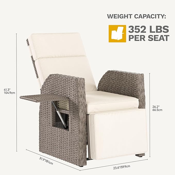 YITAHOME Outdoor Recliner Chair, Wicker Recliner Chair 150°Reclining, Solid - Image 2
