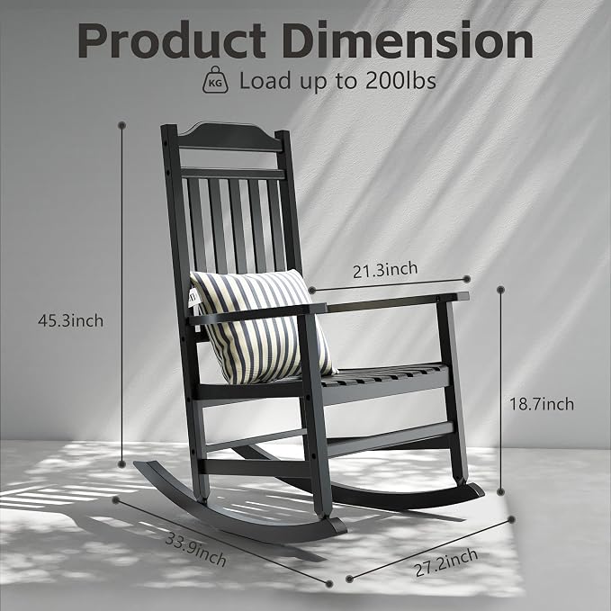 Patio Rocking Chair Outdoor Set of 2, Oversized Porch Rocker, High Back Smooth - Image 6