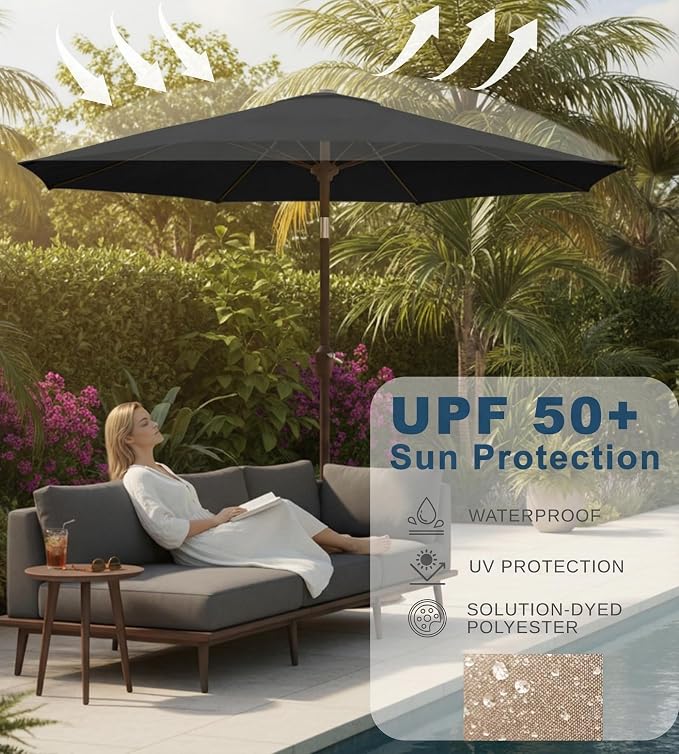 9FT Auto-Tilt Patio Umbrella|Outdoor Market Table Umbrella - Image 5