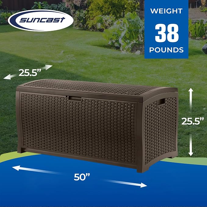 Suncast 99 Gallon Deck Garden Garage Home Wicker Resin Pool Box - Image 3