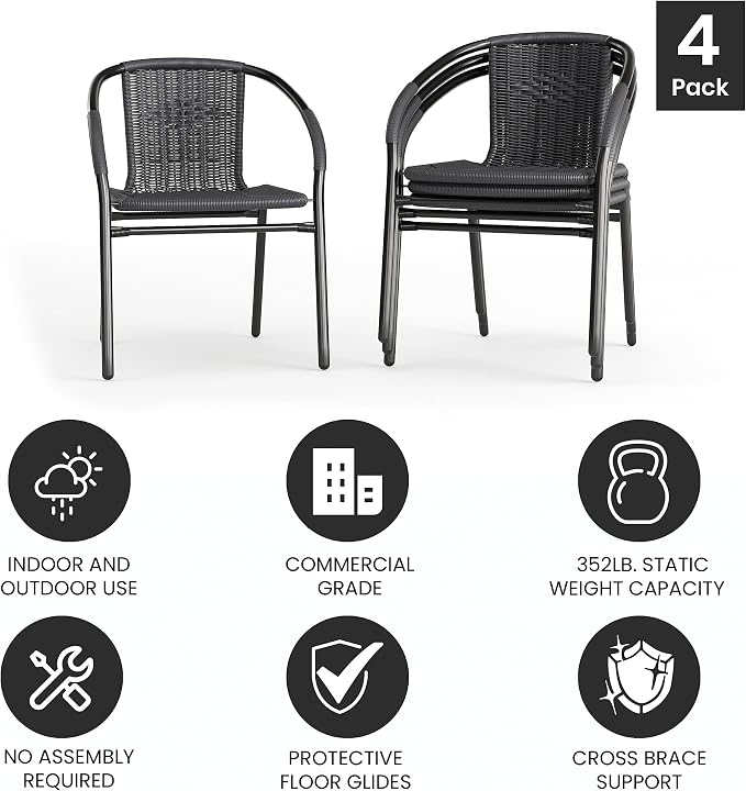 Flash Furniture Lila Modern Rattan Indoor/Outdoor Stackable Dining Chairs - Image 5