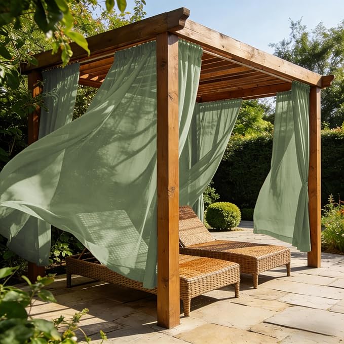 Outdoor Sheer Curtains for Patio Waterproof, 2 Panels Rod Pocket Indoor/Outdoor - Image 4