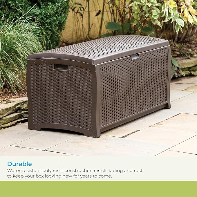 Suncast 99 Gal Wicker Resin Deck Box, Storage Chest Bin - Image 5