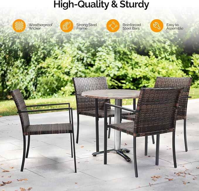 VINGLI Stackable Wicker Chairs Outdoor Dining Chairs Set of 2, All-Weather - Image 4
