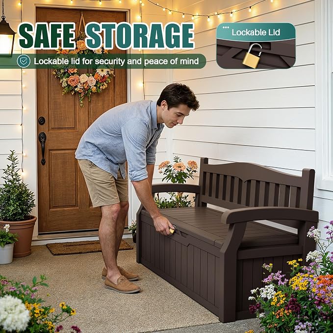 Devoko 80 Gallon Storage Bench Deck Box Waterproof&Lockable | Outdoor Benches - Image 4