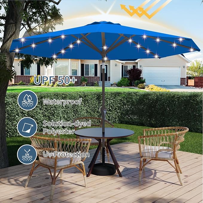 9FT Patio Umbrella with Solar Lights, Outdoor Market Umbrella with Tilt and - Image 6