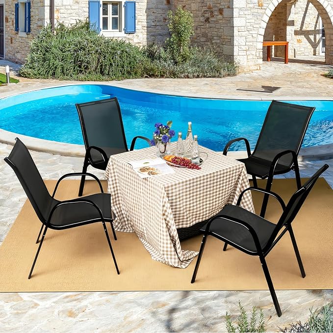 Giantex Patio Chairs Set of 4, Stackable Outdoor Dining Chairs - Image 2