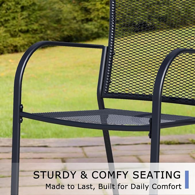Outdoor Metal Patio Chairs Set of 8, Stackable Iron Mesh Dining Chairs - Image 6