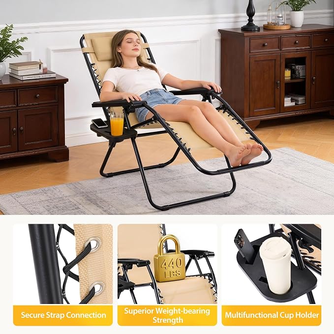 NEWBULIG Zero Gravity Chairs Set of 4, Folding Lounge Recliner Chair | Portable - Image 4