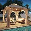 10'x10' Gazebo with Light, Outdoor Gazebo with Double Roofs | Metal Frame Canopy by Breezestival