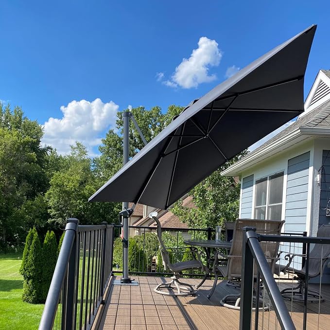 PURPLE LEAF Patio Umbrella Outdoor 10' x 10' Square 360° Rotation Grey | - Image 2