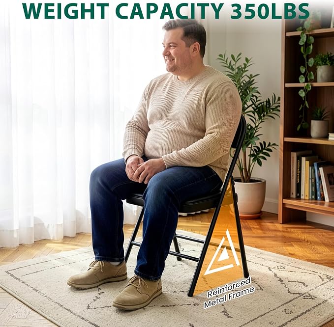 8 Pack Padded Folding Chairs, Portable Metal Foldable Chairs - Image 7
