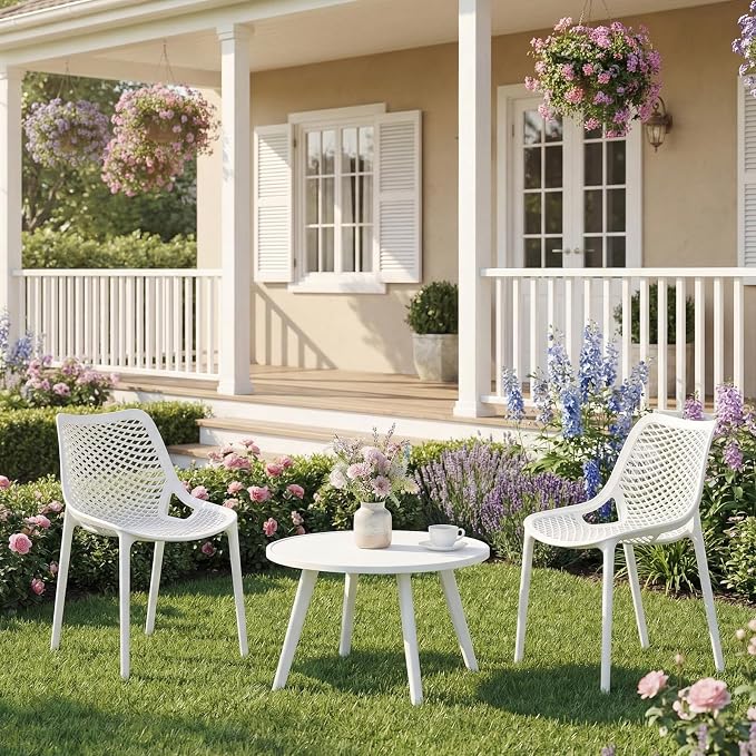 4 Pack Outdoor Patio Chairs, Plastic Dining Chairs, No Assembly, Plastic Chairs - Image 2