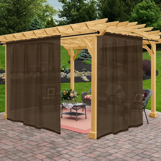 Outdoor Sheer Curtains for Patio Waterproof, 2 Panels Rod Pocket Indoor/Outdoor by Awnmeow