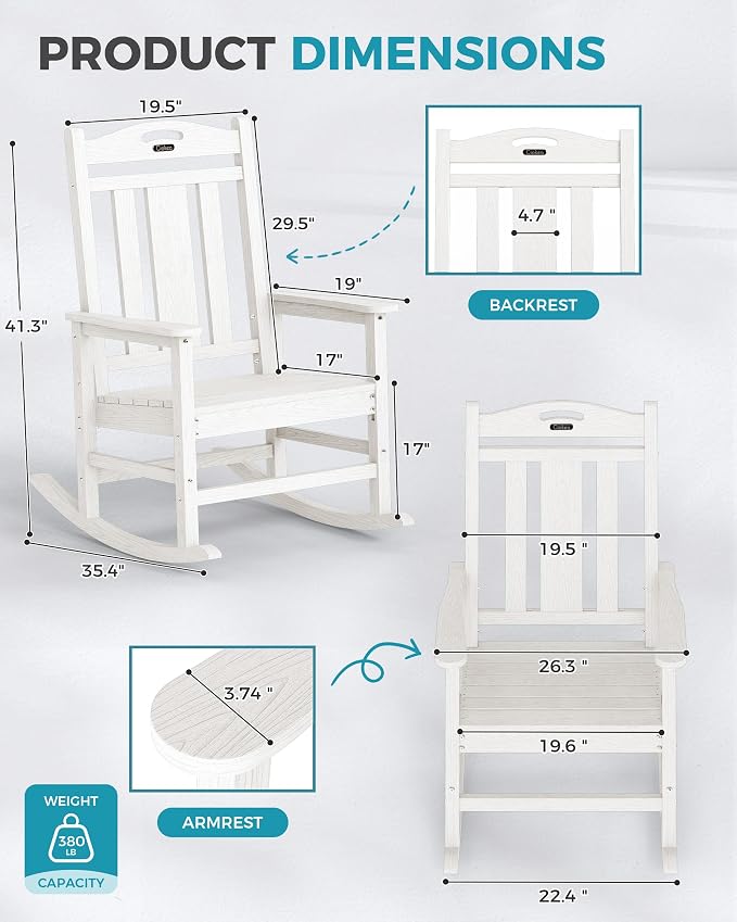 Oversized Outdoor Rocking Chair, High Back Patio Rocker - Image 3