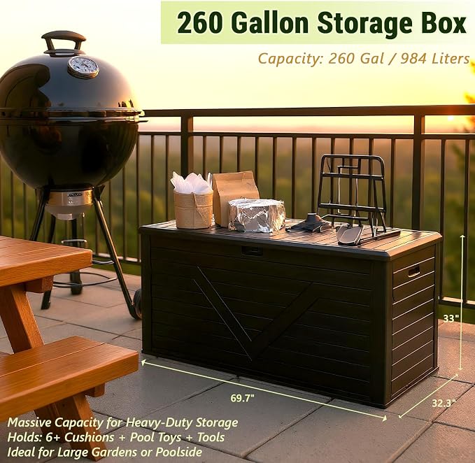 Outdoor Storage Box, 260 Gallon Deck Box Outdoor Storage Bench Outside - Image 4