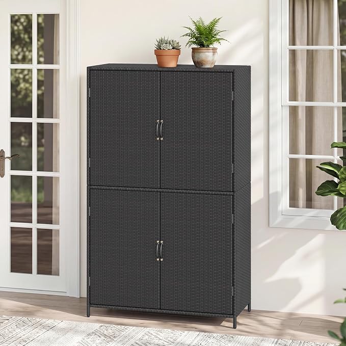 Tangkula Rattan Outdoor Storage Cabinet, Patiojoy Outdoor Cabinet - Image 9