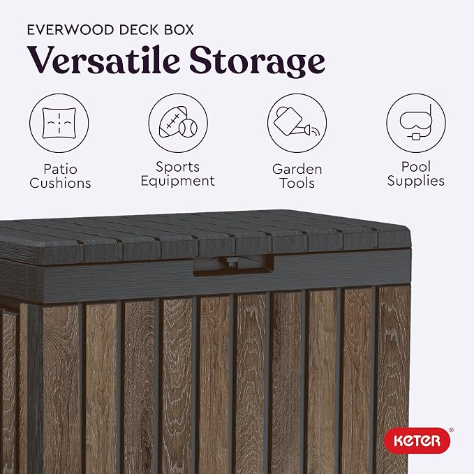 Keter Premium Everwood 50 Gal Outdoor Storage Box and Patio Side Table | Walnut - Image 5