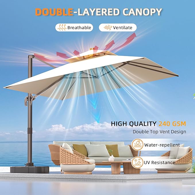 10' X 13' Outdoor Patio Umbrella Large Rectangle Cantilever Umbrella - Image 2
