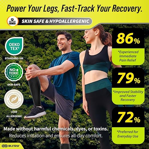 BLITZU 3 Pairs Calf Compression Sleeves for Men and Women. Footless Compression Socks & Leg Support for Running, Travel, Nursing, Fitness. Shin Splints Pain Relief & Reduce Swelling Black L-XL