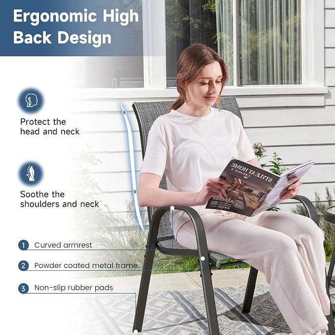 Amopatio Patio Chairs Set of 4, Breathable Garden Outdoor Furniture - Image 4