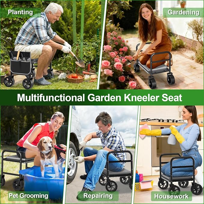 Garden Kneeler and Seat with 360° Wheels: 3-in-1 Rolling Gardning Stool | - Image 8