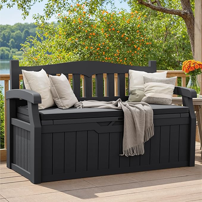 Greesum 80 Gallon Outdoor Storage Bench Deck Box, Waterproof UV Resistant - Image 2
