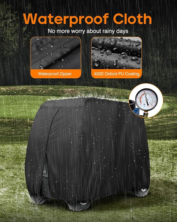 Golf Cart Cover 6 Passenger Heavy Duty, 420D Waterproof Golf Cart Covers Extended Roof Compatible with EZ GO Club Car Yamaha Golf Carts, Outdoor Dustproof 6 Seat Club Car Cover (Up to 150 Inch)