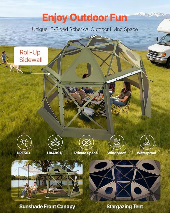 VEVOR Pop up Gazebo Screen Tent, 13 x 13 ft, 13-Sided Spherical Camping Canopy - Image 3