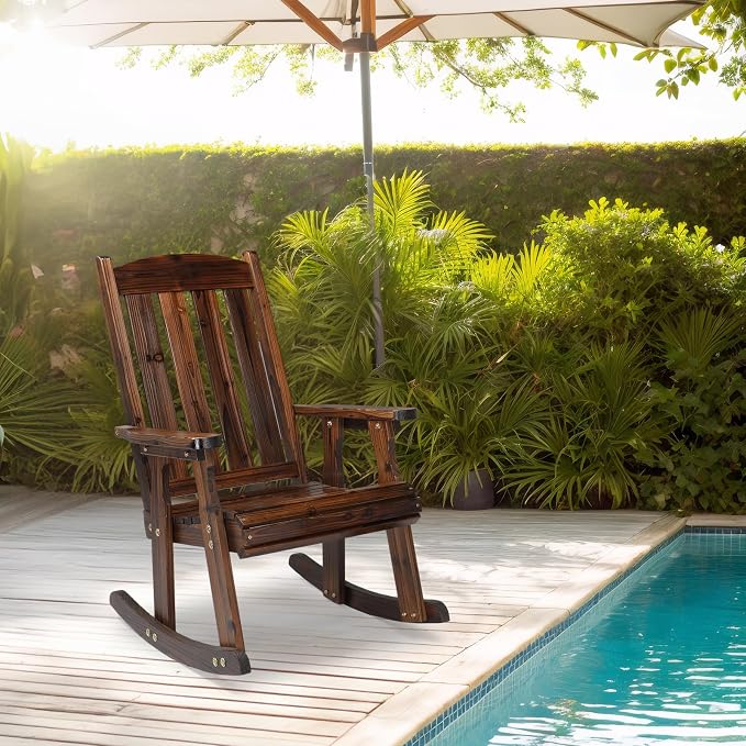 VINGLI Outdoor Rocking Chair Set of 2, Heavy Duty 600 LBS Wooden Rocking Chair - Image 2