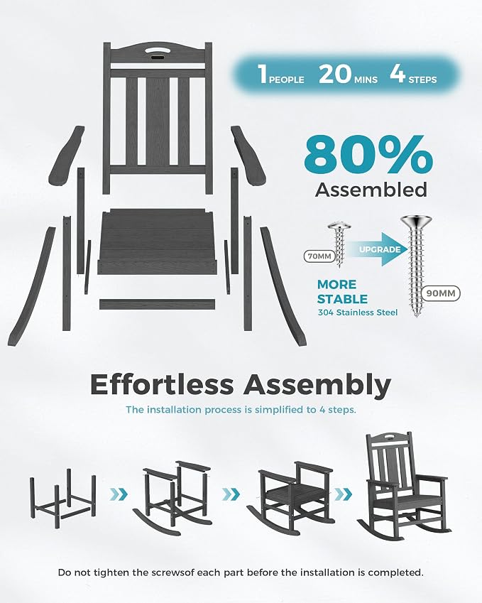 Oversized Outdoor Rocking Chairs Set of 6, 380lbs Heavy-Duty Large Patio Rocker - Image 9