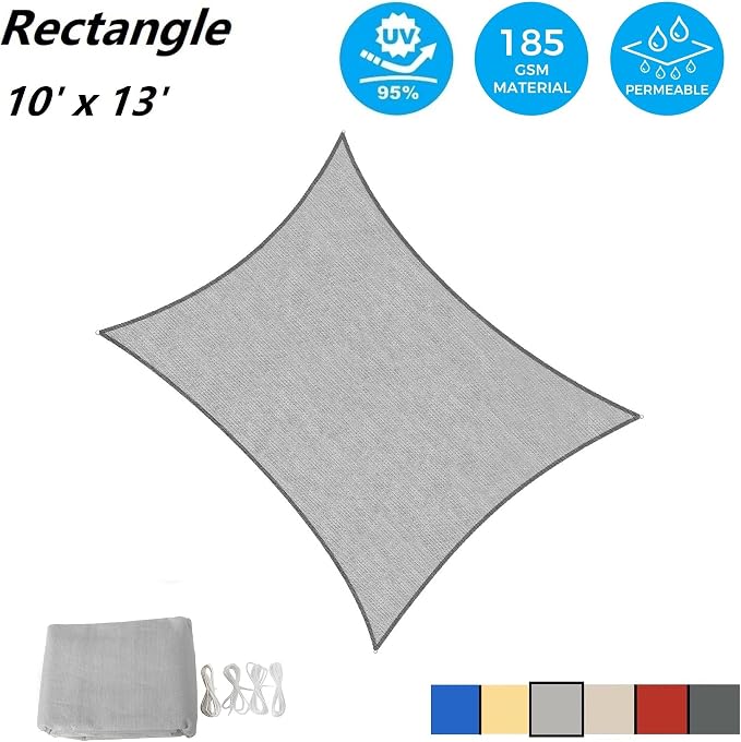 AsterOutdoor Sun Shade Sail Rectangle 10' x 13' UV Block Canopy - Image 2
