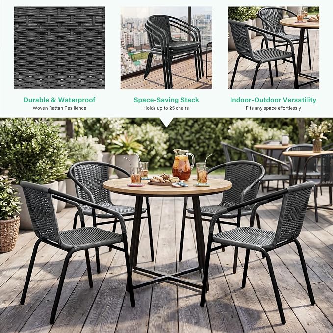 JEAREY Outdoor Patio Rattan Dining Chairs Set of 4, All Weather Stackable - Image 4