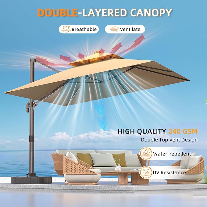 10' X 13' Outdoor Patio Umbrella Large Rectangle Cantilever Umbrella - Image 2