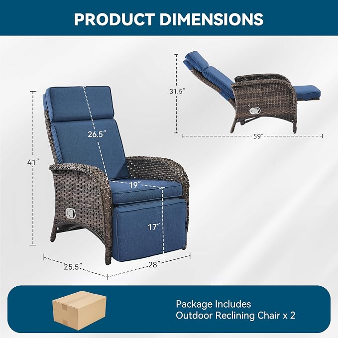 Zero Gravity Wicker Patio Recliner Chairs Set of 2 - Image 2