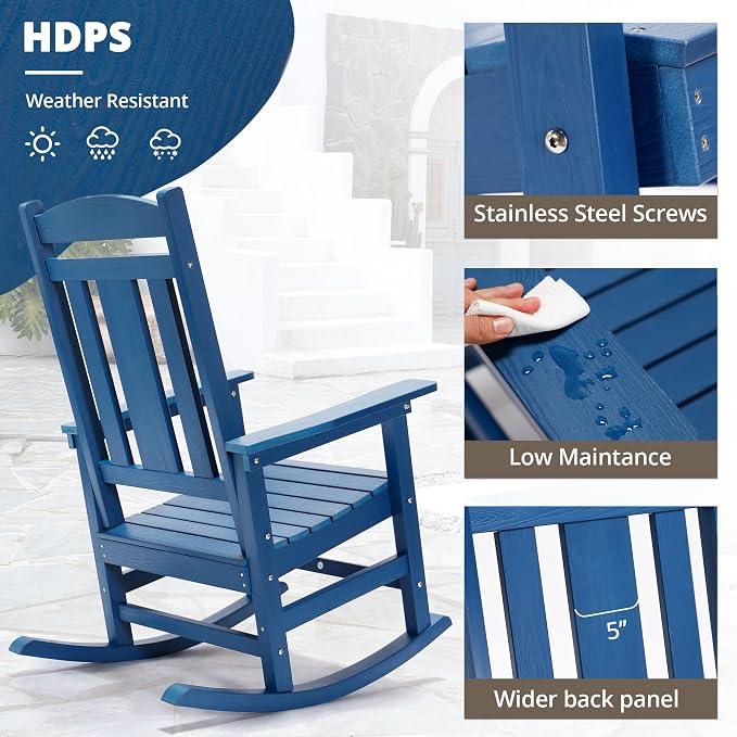 LUE BONA Outdoor Rocking Chairs Set of 2, Weather Resistant Poly Plastic Rocker - Image 3