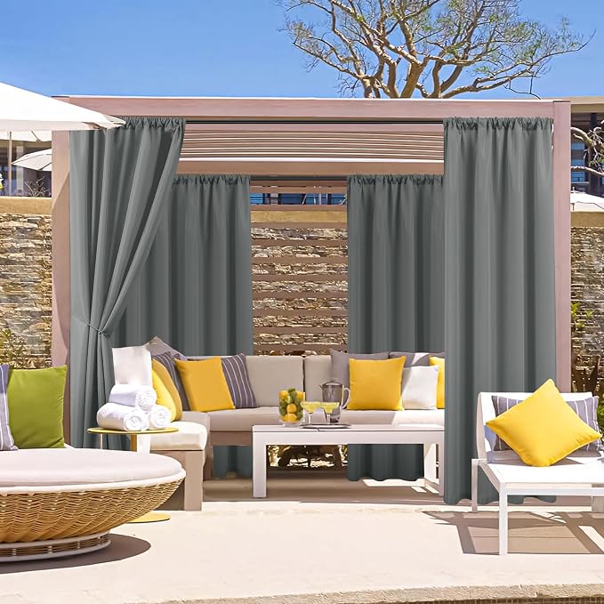 Outdoor Curtains for Patio Waterproof Rod Pocket 4 Pcs 54x84 Inch Grey | - Image 2