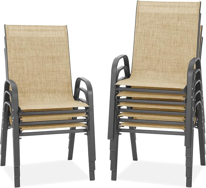 Patio Chairs Set of 8, Outdoor Stackable Dining Chairs by PIZZELLO