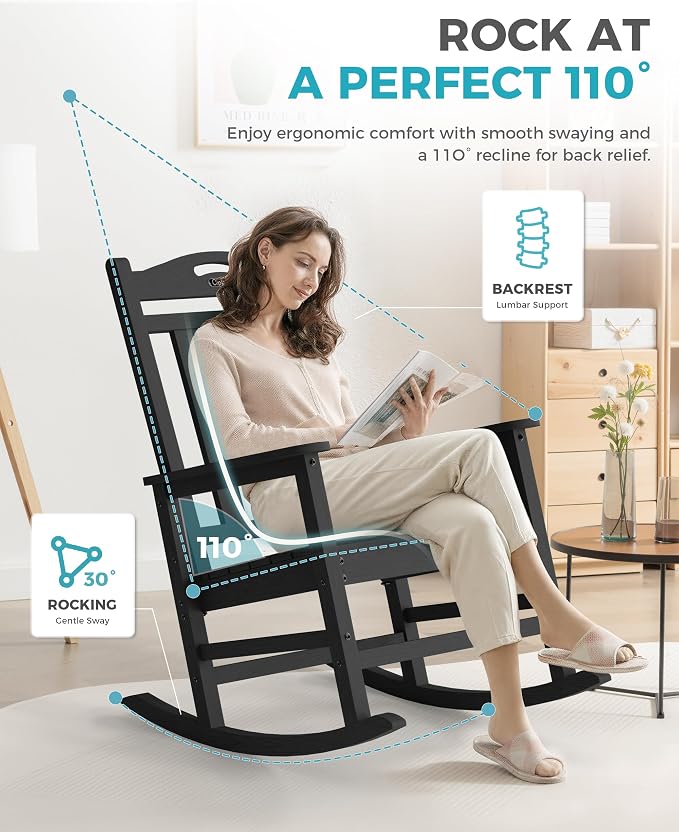 Oversized Outdoor Rocking Chair, 380lbs Heavy-Duty Large Patio Rocker, Weather - Image 5