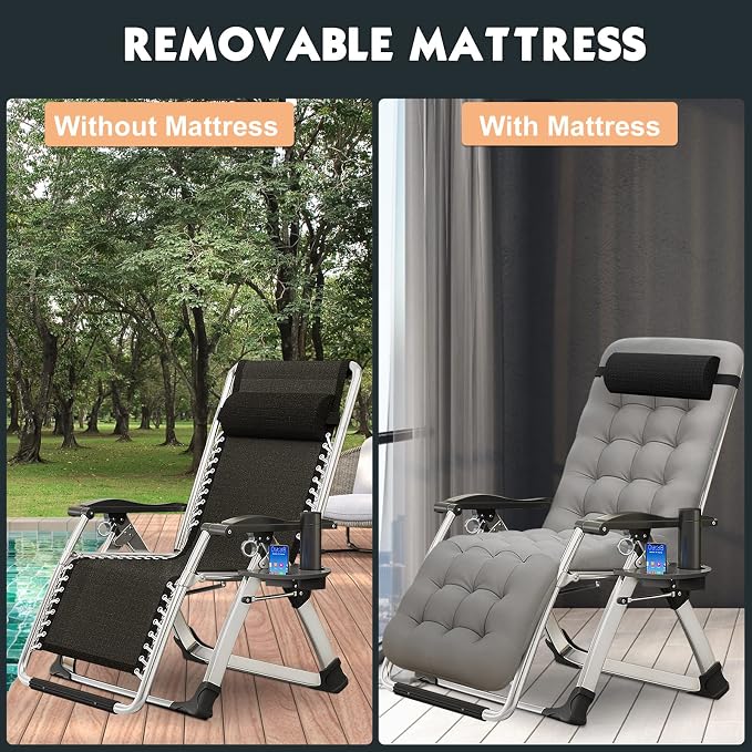 MOPHOTO Zero Gravity Chair, Outdoor Padded Lounge Chair - Image 3