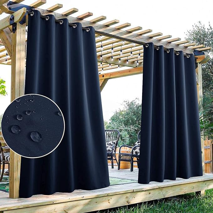 Outdoor Curtains for Patio W70 x L95 Inch Navy Blue, 1 Panel | Outdoor by StangH