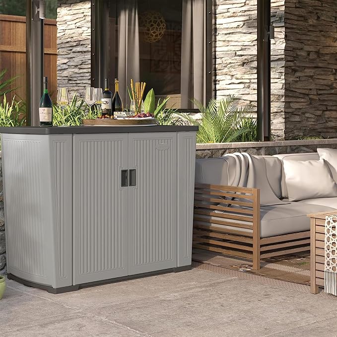 Suncast XL Outdoor Storage Cabinet, 130 Gal, Peppercorn Gray - Image 8