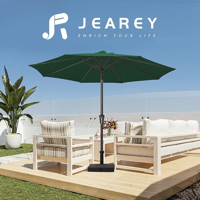 JEAREY 10 ft Outdoor Patio Umbrella w/Tilt and Crank, Dark Green | 8 Sturdy - Image 6
