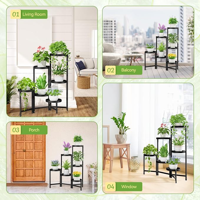 iDavosic.ly Plant Stand Indoor Outdoor, 6 Tier Metal Corner Shelf, Folding - Image 4
