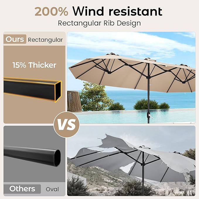 15ft Patio Umbrella with Base, Large Outdoor Double-Sided Rectangle Umbrella | - Image 5