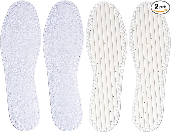 Happystep Cotton Terry Cloth Insoles, Barefoot Shoe Inserts, Sweat Absorption, Odor Control, Moisture-Wicking, Washable and Reusable, Zero Drop Shoe Insoles, 2 Pairs of White (Women Size 9)