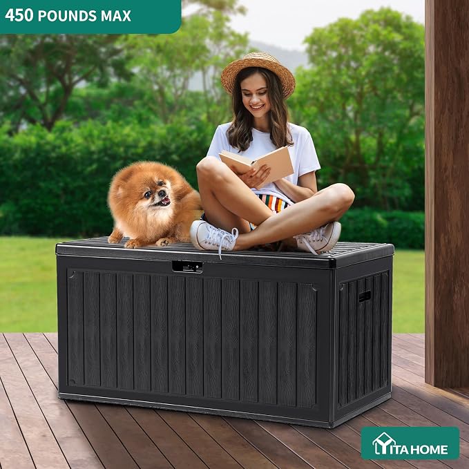 YITAHOME 90 Gallon Large Deck Box | Double-Wall Resin Outdoor Storage Boxes - Image 8